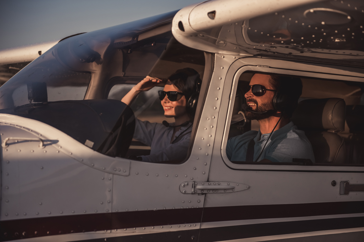 Flight instructor and student